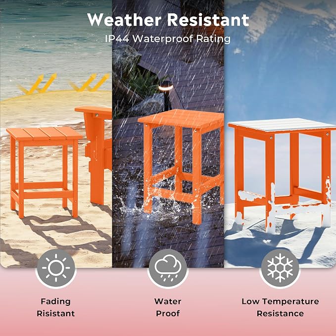 Costaelm Square Outdoor Side Tables, Adirondack Patio Tables for Outside, HDPE Patio End Table Weather Resistant, Balcony Table for Pool, Seaside, Backyard, Porch, Indoor Companion, Orange