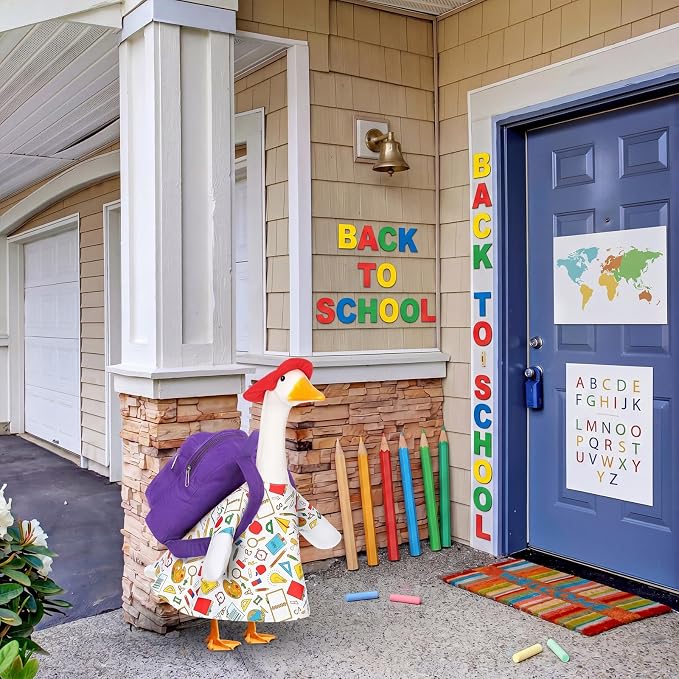 FuWeave Back to School Porch Goose Outfit Set for Plastic Statue Lawn Porch Goose Clothes with Schoolbag for Patio Decor