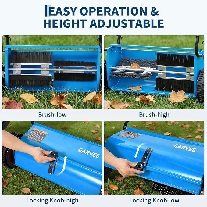 Push Lawn Sweeper 26Inch-Heavy Duty Walk Behind Leaf Collector and Yard Sweeper for Outdoor,Patio,Driveway,Garden Grass Sweepers,4 High Speed Spinning Brush,7 Cu. ft. Hopper Capacity