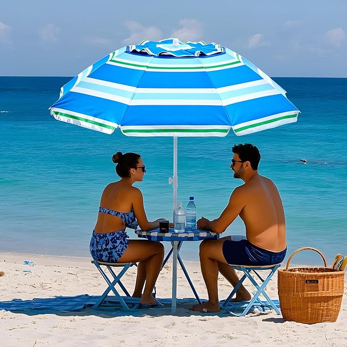 Aohanoi Outdoor Umbrella - Sun Protection, Rain Resistant, Windproof with Manual Open-Close Feature - Ideal for Beach, Camping, and Picnics