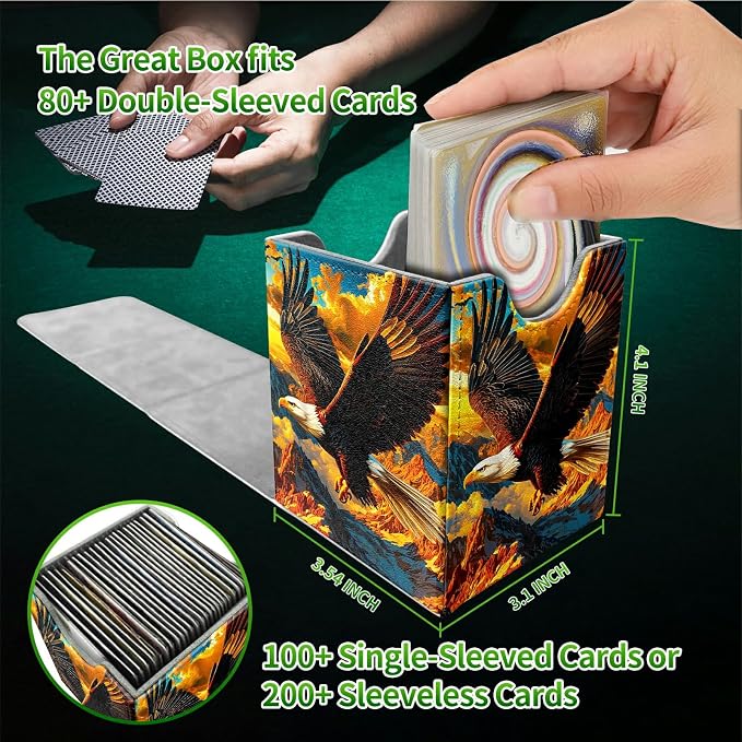 Deck Box for MTG, Cards Storage Box Fits 120+ Sleeved, Leather Medium Size Strong Magnetic Closing Card Case for Board Games Magic TCG CCG Baseball Collection, Mountain Eagle