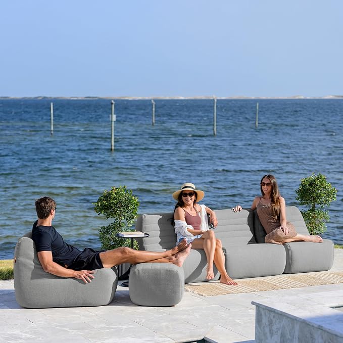 Big Joe Solvana Outdoor Sectional, 5 Piece Patio Furniture Set, Performance Linen Weather-Resistant Fabric Sofa, Port Gray
