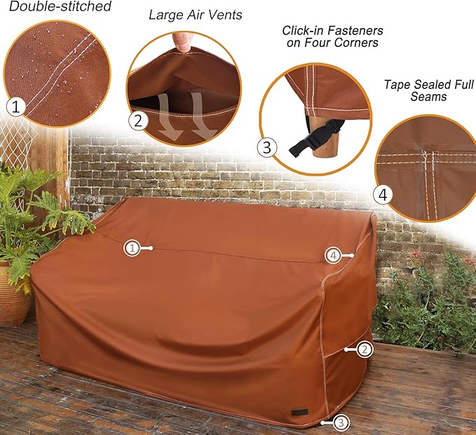 NettyPro Patio Sofa Cover Waterproof Heavy Duty Outdoor Couch Furniture 3 Seater Daybed Cover, 66" Wx 35" Dx 35" H, Brown