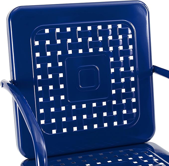 Crosley Furniture Bates 3-Piece Outdoor Chair and Side Table Set, Retro Metal Bistro Patio Conversation Sets, Navy Gloss