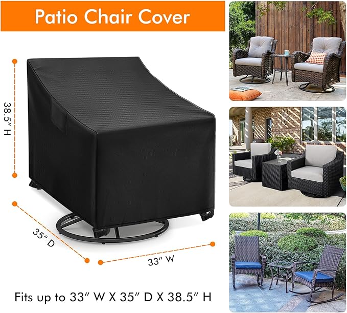 WLEAFJ Outdoor Swivel Chair Covers - Heavy Duty, Waterproof Patio Rocking Chair Covers - Black, 2 Pack - 33" W x 35" D x 38.5" H