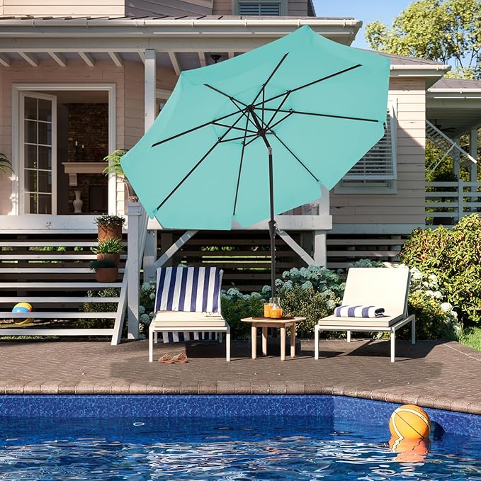 JEAREY 9' 2-Tiers Patio Umbrellas Outdoor Market Table Umbrella w/Push Button Tilt/Crank, 8 Sturdy Ribs, UV Protection Waterproof Sunproof(Teal)