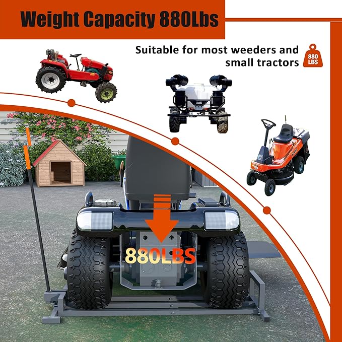 Ride on Lawn Mower Jack Lift, Telescopic Maintenance Jack for Lawn Mowers and Garden Tractors, Weight Capacity 880 Lbs, Lawn Mower Lift with Crank Handle & Power Tool Handle, Easy to Use (Grey)