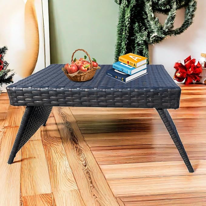 Outdoor PE Wicker Patio Coffee Table, Classic Hand-Woven Rattan Side Table Waterproof for Garden Porch Backyard, 23" D x 16" W x 16" H Mixed Brown