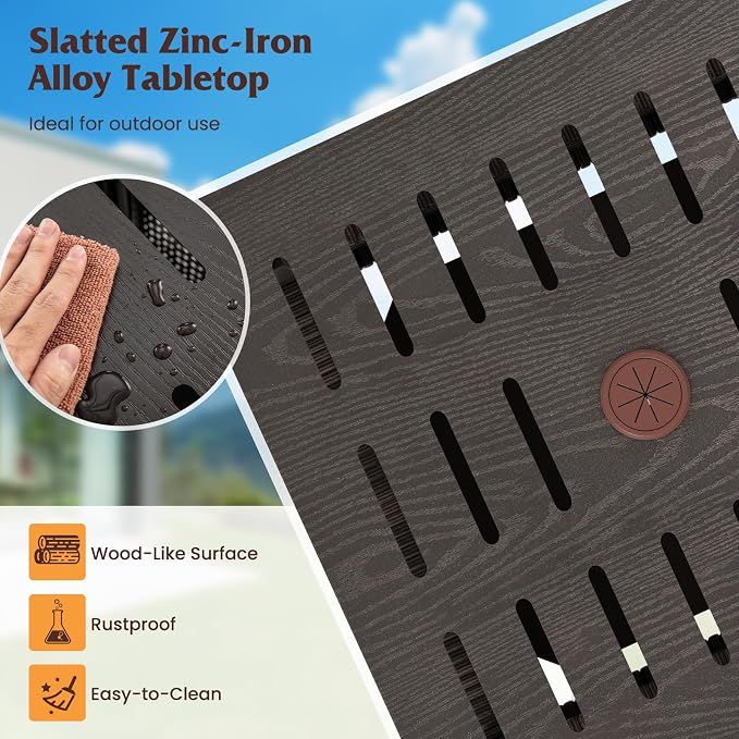 HAPPYGRILL Outdoor Side Table with 1.93" Umbrella Hole, Patio Umbrella Stand with Zinc-Iron Alloy Tabletop, Rustproof Metal Frame, PE Rattan End Table for Deck Garden Yard Poolside (with Sand Bag)