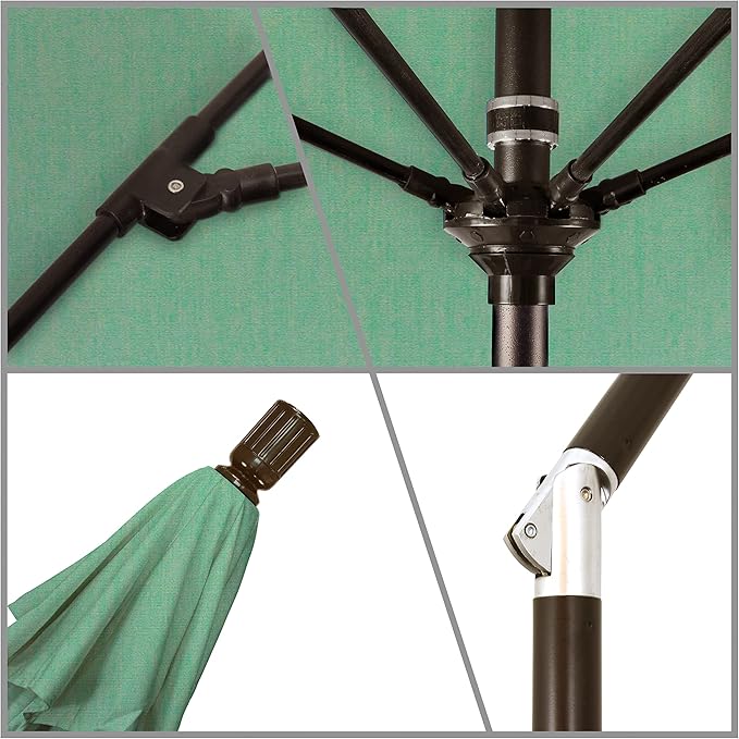California Umbrella 9' Round Aluminum Pole Fiberglass Rib Market Umbrella, Crank Lift, Collar Tilt, Bronze Pole