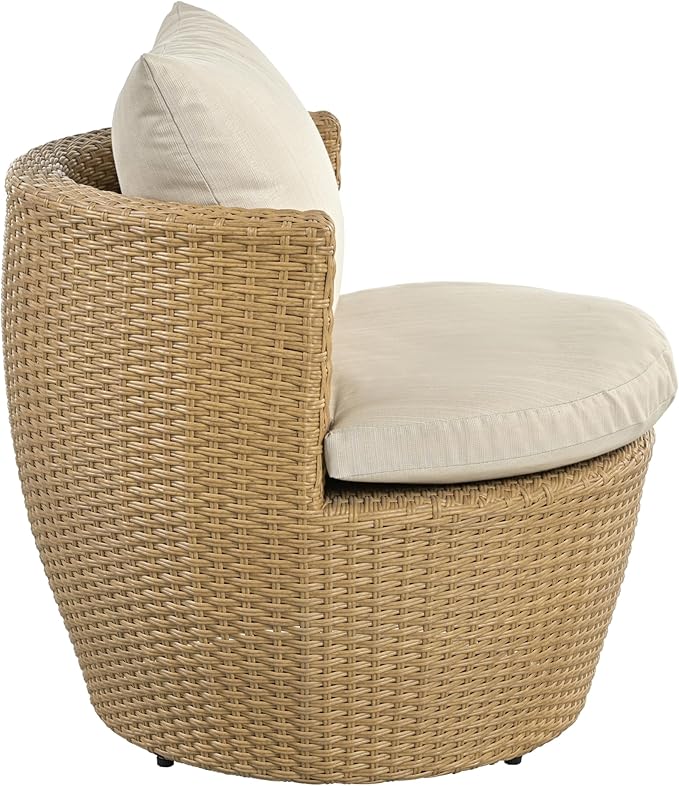 Merax Patio Furniture Set of 3, Outdoor PE Rattan Wicker Chairs with Cushion & Glass Coffee Table for Balcony Garden Front Porch, Patio Conversation Sets for 2, Sturdy Aluminum Frame, Beige