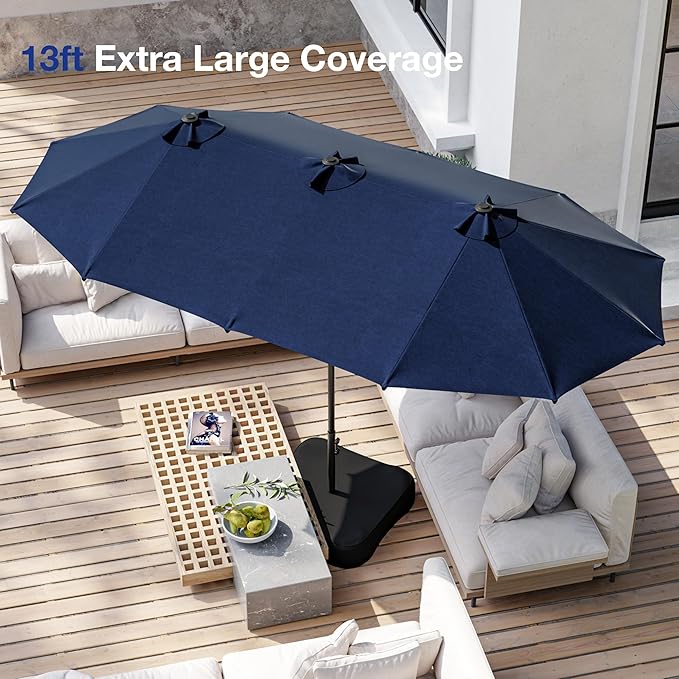 Joyside 13FT Large Patio Umbrella, Outdoor Double Sided Umbrella, Rectangle Umbrella with Crank Handle, 12 Sturdy Ribs for Deck, Porch and Pool