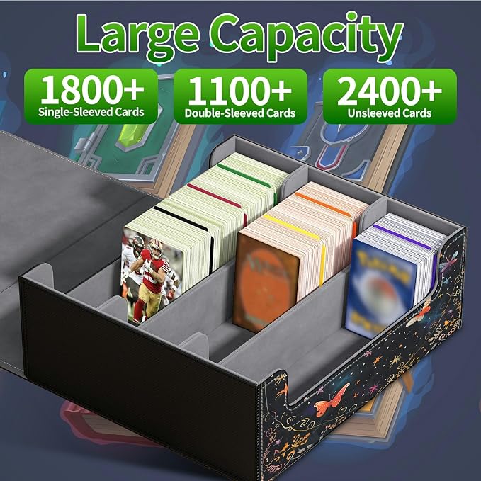 Large Card Deck Box for MTG, Fits 1200+ Sleeved Cards, PU Leather Storage Case with Strong Magnetic Closure, Multiple Colors for TCG CCG Baseball Card Collections, Butterfly Dark Moon