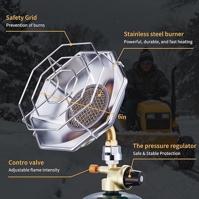 Portable Propane Heater 2-in-1, 6200BTU with Cup Holder & Cylinder Base, Camping Heater with Propane for Tent, Garage, Fishing, Compatible with 1lb Small Propane Tank (Fuel Not Included)