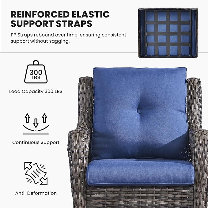 Belord Wicker Furniture 4 Pieces Outdoor Patio Furniture Set Patio Chairs with Ottomans Conversation Set for Porch Garden Deck Balcony Poolside