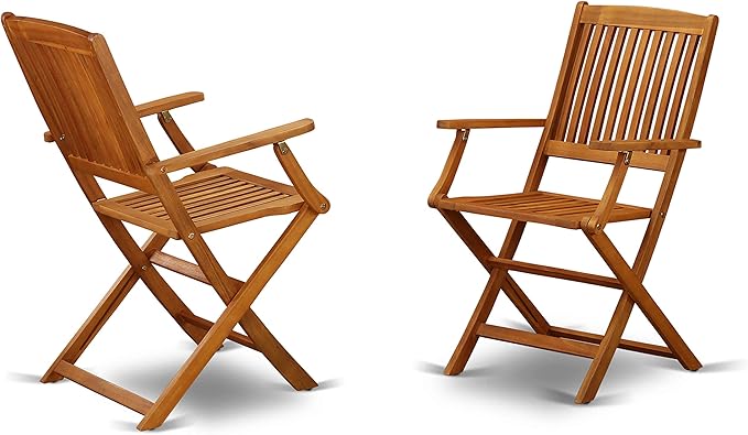 East West Furniture DICM52CANA 5 Piece Patio Dining Set Includes an Oval Outdoor Acacia Wood Table and 2 Folding Arm Chairs with 2 Side Chairs, 36x60 Inch, Natural Oil