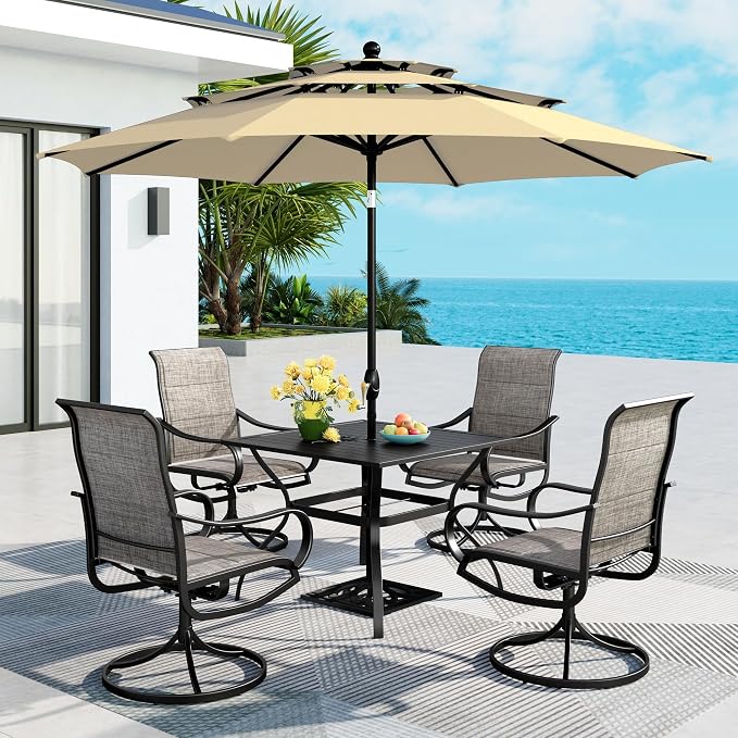 MFSTUDIO Outdoor Dining Set with Umbrella, Patio Dining Set for 4 Persons，Outdoor Patio Furniture Set with Beige Umbrella for Patio, Deck, Backyard, Garden (Umbrella Base Not Included)