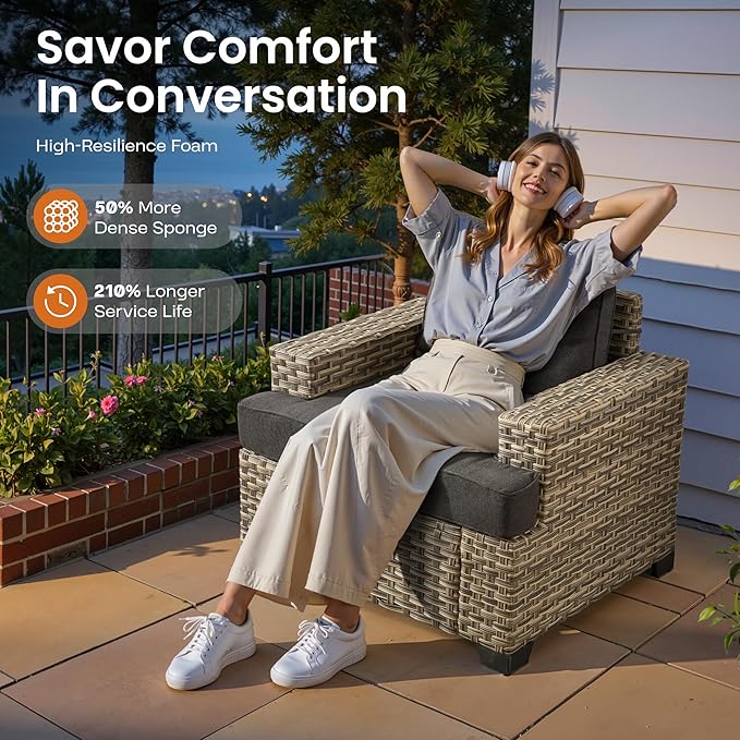 ovios 7 Piece Patio Sectional Furniture, Rattan Wicker Coversation Couch Set, Outdoor Sofa Set for Outside Porch Balcony Backyard Pool,Black