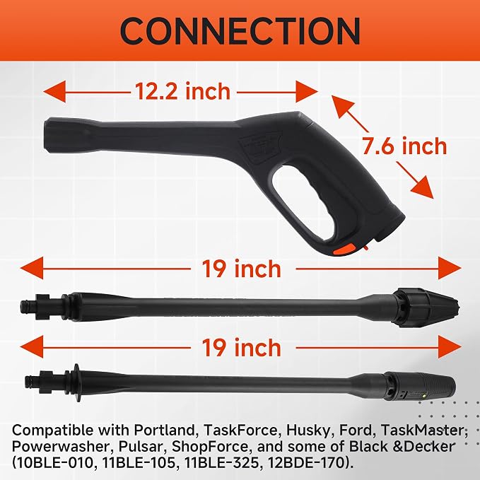 FIXFANS Pressure Washer Gun, Replacement Pressure Washer Wand with Jet and Turbo Nozzle – Compatible with Some of Portland Husky Black Decker Ford Pulsar ShopForce Taskforce Powerwasher Taskmaster