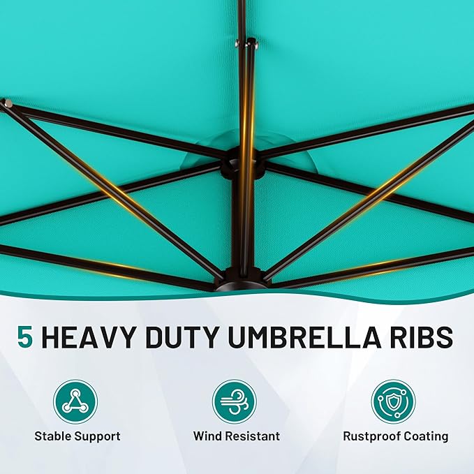 AreShark 9FT Half Patio Umbrella, Outdoor Wall Umbrella with Crank & 5 Sturdy Ribs,Table 1/2 Umbrella Patio for Garden, Deck, Balcony and Pool, Teal Blue