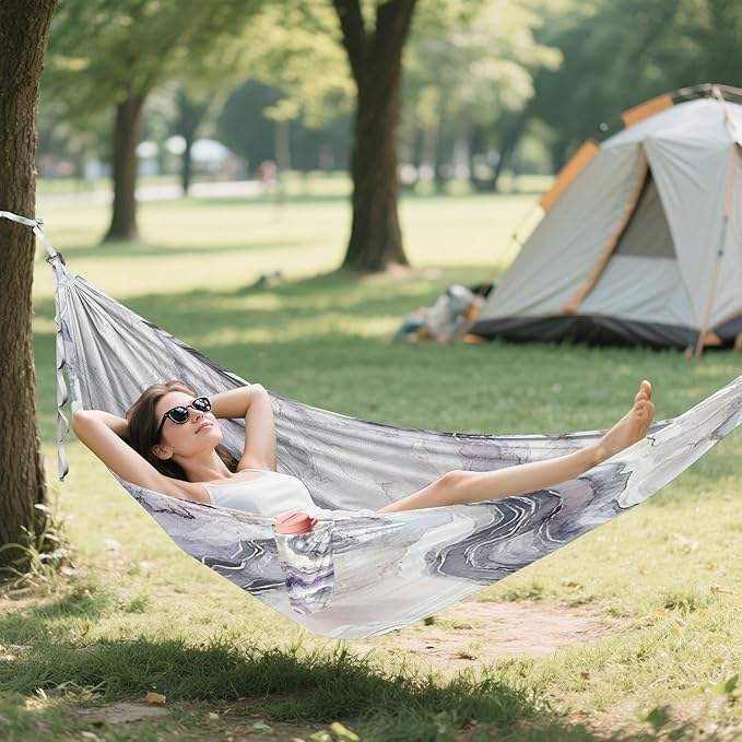 Hammocks for Outside Abstract Marble Pattern Camping Hammock Portable Hammocks with Tree Straps and Carry Bag Camping Accessories for Hiking Beach Outdoor