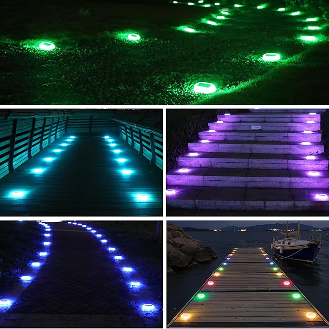 AGPTEK RGB Solar Deck Lights with Remote Control 4 Pack, One-Click Sync Group Control & 10 Light Modes & RGB Chasing, Outdoor Decorative Driveway Marker for Pathway, Dock, Step, Walkway, Yard, Garden
