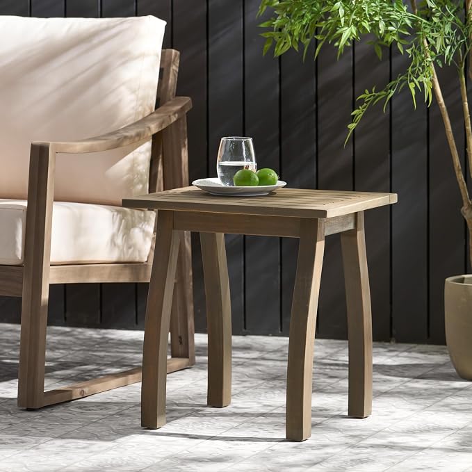 Merax Outdoor Acacia Wood Accent End Table Patio Coffeetable for Backyard,Garden,Poolside,Balcony