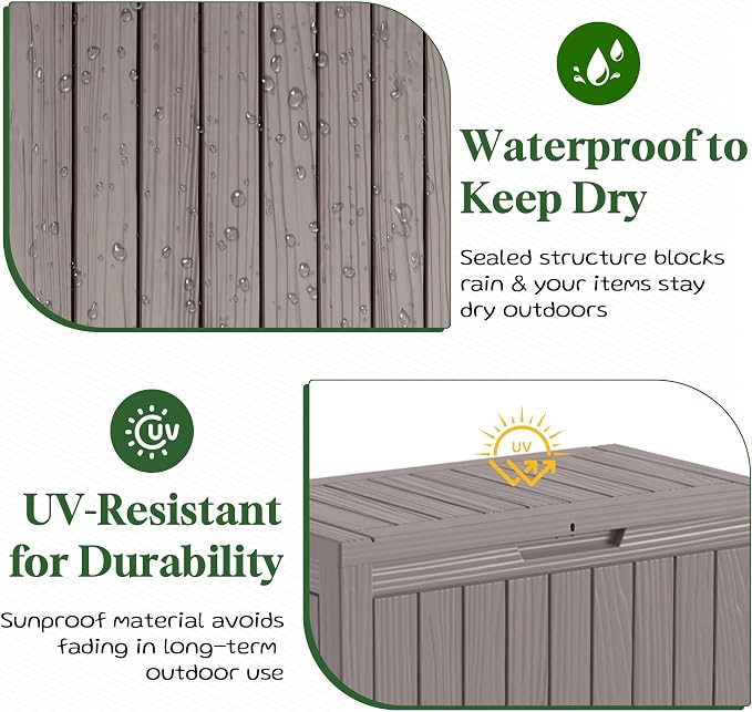 PatioZen 50 Gallon Deck Box Outdoor, Weatherproof Resin Patio Storage Box, Waterproof Outdoor Storage Boxes with Lid Lockable for Cushions, Garden Tools,Grey