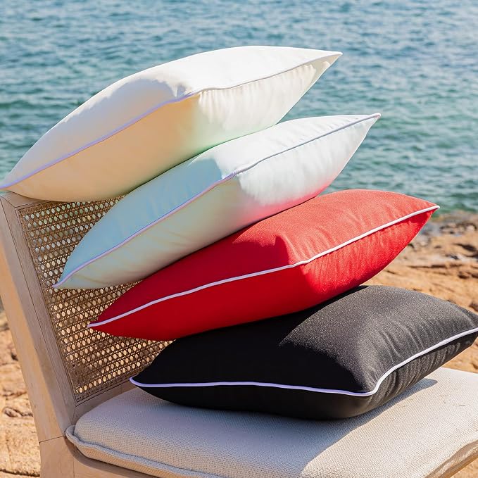 Phantoscope Pack of 2 Outdoor Waterproof Solid Throw Decorative Pillow Cover Decorative Square Outdoor Pillows Cushion Case Patio Pillows for Couch Tent (18''x18'',Red)
