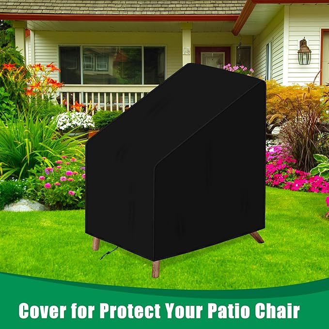 Outdoor Chair Cover Waterproof, High Back Stackable Patio Chair Cover for Lawn Furniture for Protecting (Black, 28Wx35Dx35H)