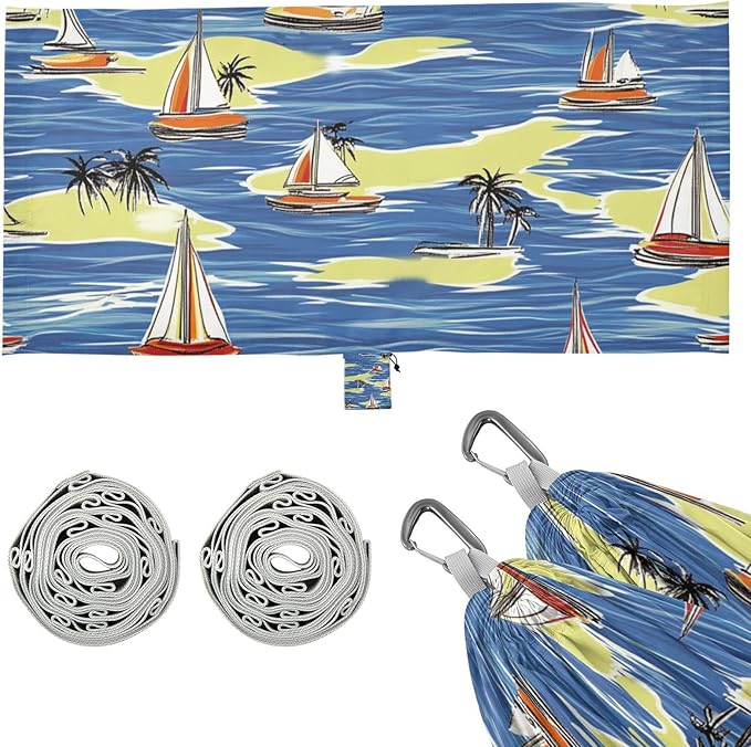 Seaside Sailboat Summer Scene 330lb Capacity Hammocks Indoor Hammock for Outside Patio Garden Base de hamaca para adultos