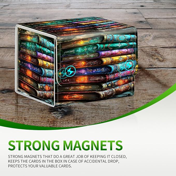 Card Deck Box for MTG, Cards Storage Box Fits 120+ Sleeved, Leather Small Size Strong Magnetic Closing Card Case for Board Games Magic TCG CCG Baseball Collection, Colorful Books