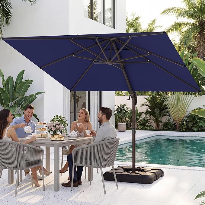 HASLE OUTFITTERS 10x10 FT Patio Cantilever Umbrella, Outdoor Offset Large Heavy Duty Umbrellas with 360° Rotation for Pool Garden Deck，Navy
