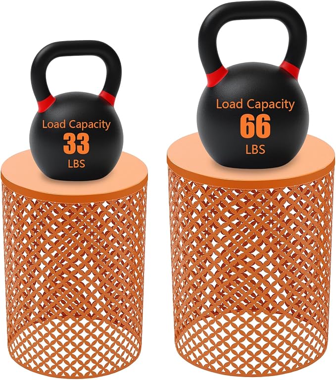 Set of 2 Outdoor Side Table, Garden Stool for Patio, Metal Accent Table Modern End Table, Patio Side Table for Garden, Balcony, Bedroom Indoor Outdoor Decorative, Terracotta Orange