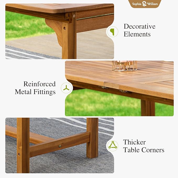 Sophia & William 9pc Outdoor Dining Set, Acacia Wood/Expandable Table | Acacia wood, seat cushions,weather-resistant rattan,breathable