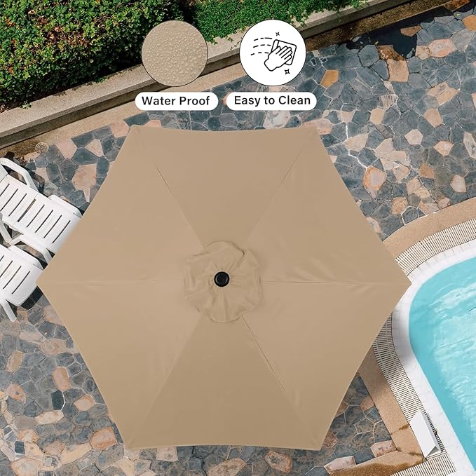 Simple Deluxe 7.5ft Patio Umbrella Outdoor Table Market Yard Umbrella with Push Button Tilt/Crank, 6 Sturdy Ribs for Garden, Deck, Backyard, Pool, Tan