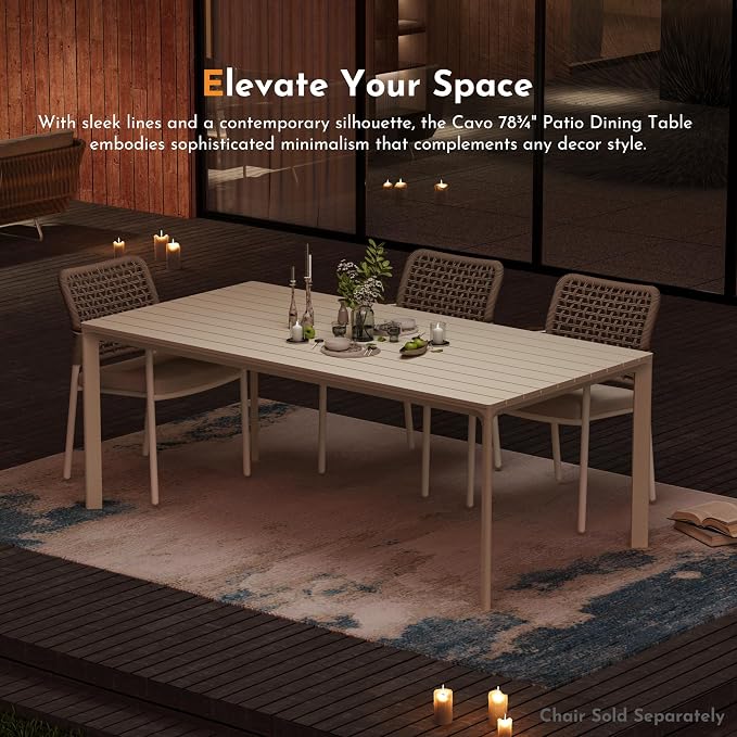 Modern Shade Cavo 79" All-Aluminum Outdoor Patio Dining Table, Minimalist Aluminum Patio Table with Elegant Easy-Clean Surface, Weather-Resistant Outdoor Dining Table for Garden, Indoor, White