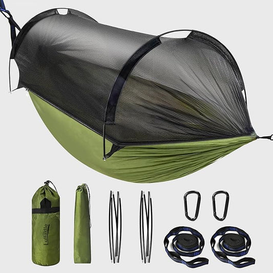 Lulladle Camping Hammock - (Double/Single) Hammock Portable with Tree Straps and with Mosquito Net，Nylon Hanging Hammock Easy Setup and Pack for Outdoor, Hiking and Backyard