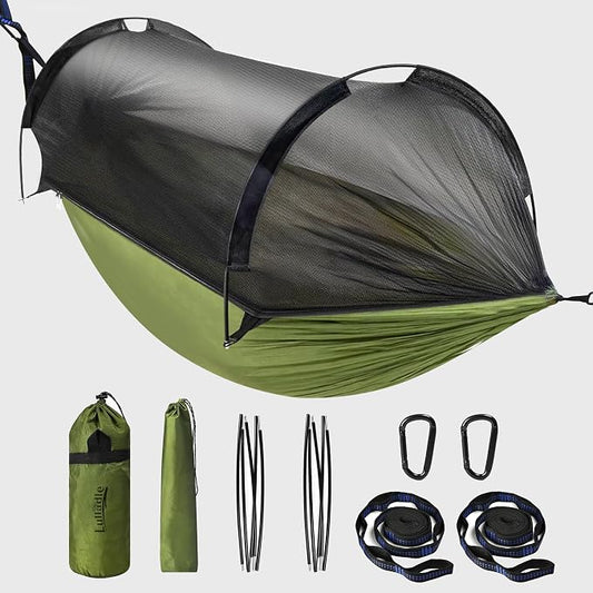 Lulladle Camping Hammock - (Double/Single) Hammock Portable with Tree Straps and with Mosquito Net，Nylon Hanging Hammock Easy Setup and Pack for Outdoor, Hiking and Backyard