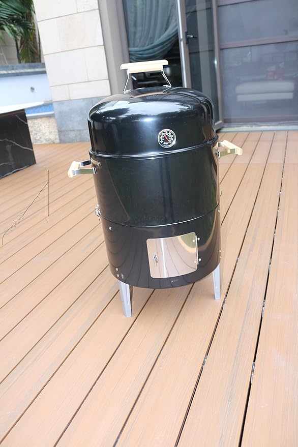 17-1/2" 3-IN-1 Smoke grill Built in termometer, Air Vent and Access Doors Multi-Layer Heavy duty Smoke BBQ with 3 wooden Handles heavy duty BBQ