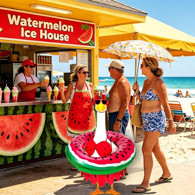 Bikini Porch Goose Outfits with Sunglasses and Swimming Tube for 23" Summer Goose Costume Garden Patio Statue Decor(Watermelon)
