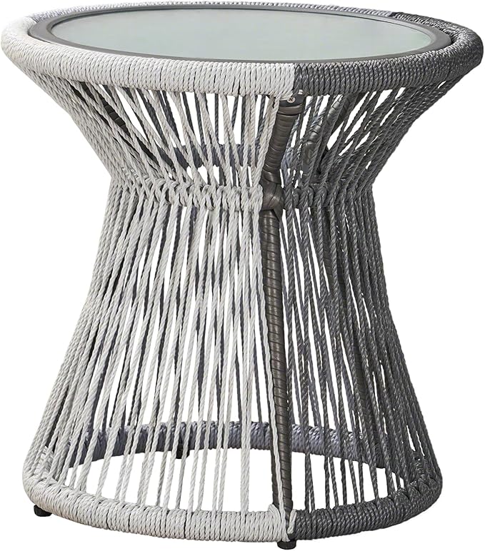 Christopher Knight Home Ava Outdoor 3 Piece Rope and Steel Chat Set, Finish, Gray/White/Gray