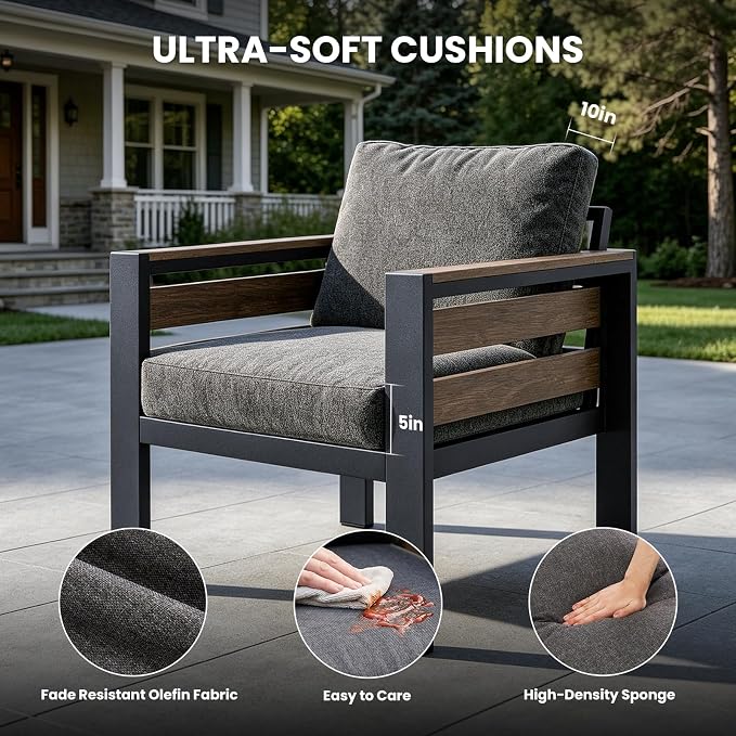 SUNYRISY Aluminum Outdoor Patio Furniture Set with Coffee Table, 2 Piece Metal Outdoor Conversation Sets with Thick Olefin Cushions, Sofa Couch Set for Porch, Deck, Backyard, Lawn, Pool