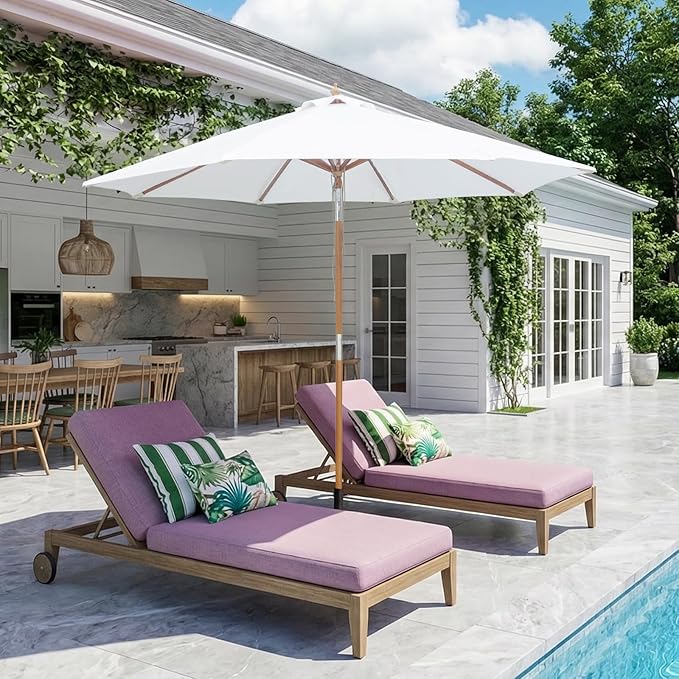 9FT/10FT Bamboo Patio Umbrella, Large Outdoor Umbrella with UPF 50+ Sun Protection, Rope Pulley Lift & Push-Button Tilt, 8-Rib Ventilated Canopy for Garden, Deck, Backyard & Outdoor Dining