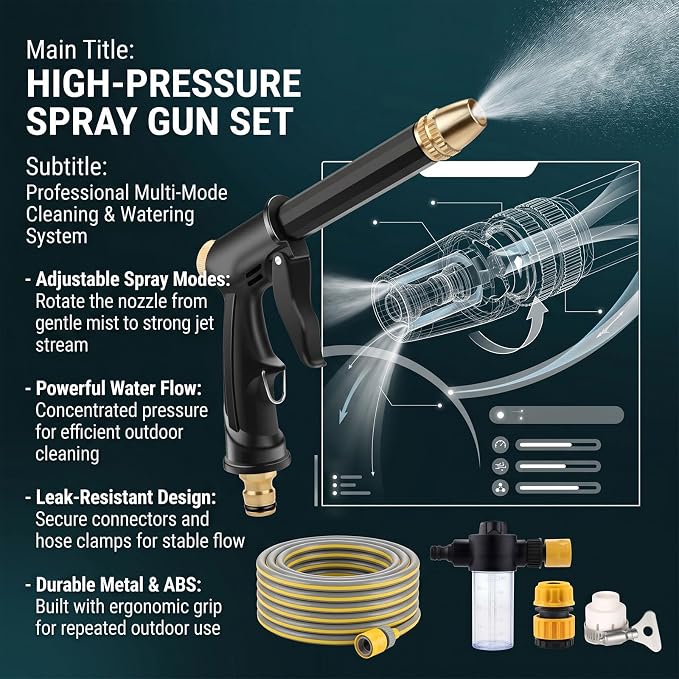 High Pressure Sprayer for Car Wash & Patio Cleaning, Easy Outdoor Watering Tool for Homeowners (AA)