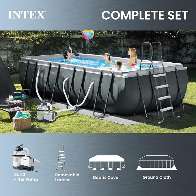 INTEX 26355EH Ultra XTR 18ft x 9ft x 52in Above Ground Swimming Pool Set with Sand Filter Pump, Inflatable Lounge Pool Recliners (2-Pack) and Inflatable Beverage Cooler