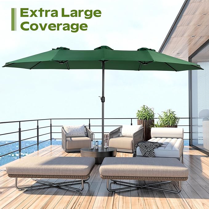 15ft Umbrella Outdoor Patio - Double-Sided Large Market Rectangle Umbrellas with Crank Handle for Patio Garden Yard Pool (No Base)