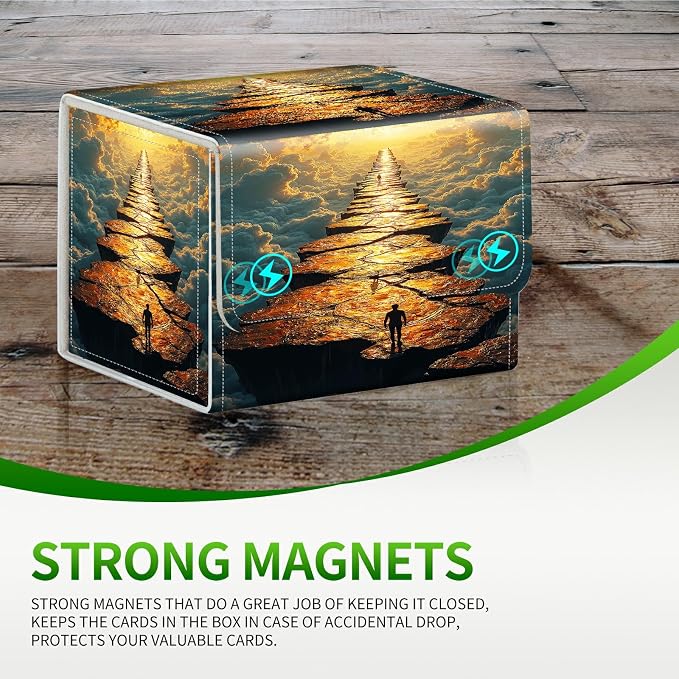 Card Deck Box for MTG, Cards Storage Box Fits 120+ Sleeved, Leather Small Size Strong Magnetic Closing Card Case for Board Games Magic TCG CCG Baseball Collection, Cloud Stone Man