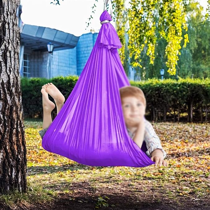 Physical Sensory Swing Chair for Bedroom，Breathable Snuggle Hammock Set Indoor Outdoor Kids Toys Play for Autism ADHD Vestibular System Exercise (Color : Light Purple, Size : 100x280cm/39x110in)