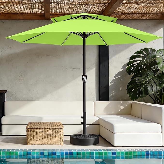 AreShark 12ft 2 Tiers Patio Umbrella - Outdoor Umbrella Waterproof UV Protection, Market Table Umbrella w/ 8 Sturdy Ribs&Crank for Pool, Porch, Garden(Apple Green)